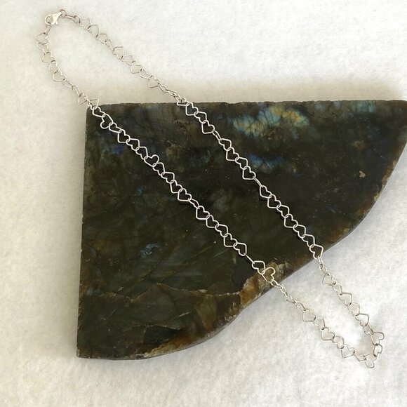 Sterling Silver 925 IBB Dainty 6MM Open Heart Link Chain Necklace 17.5" - Picture 2 of 16